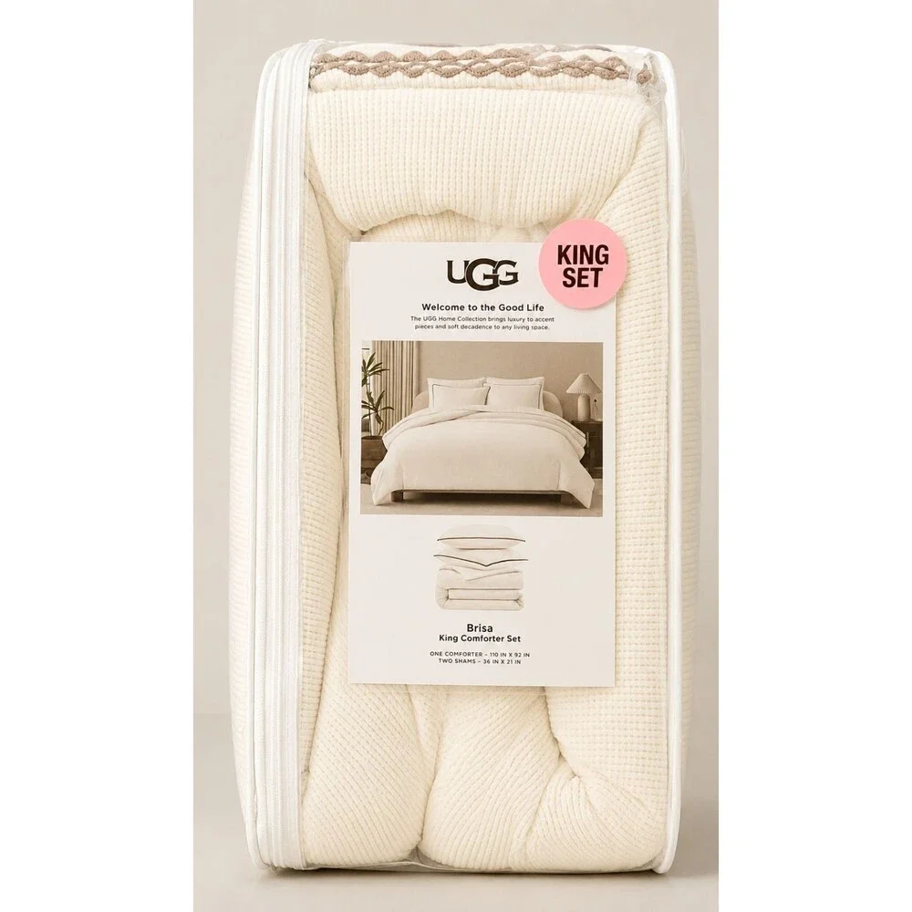 NWT UGG® King Brisa Gorgeous Comforter Set (Shams Hand Embroidered Border) RARE!